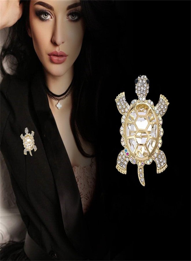 WCRAZYE Rhinestones Turtle Brooch Pin for Women Girls Cute Green Crystal Ocean Sea Marine Animals Tortoise Lapel Pin Dress Accessories Boutonniere Corsage for Hat Bag Gold Tone Great Gift for Wife Sisters Friends Daily Wear Dating (White) - Image 2